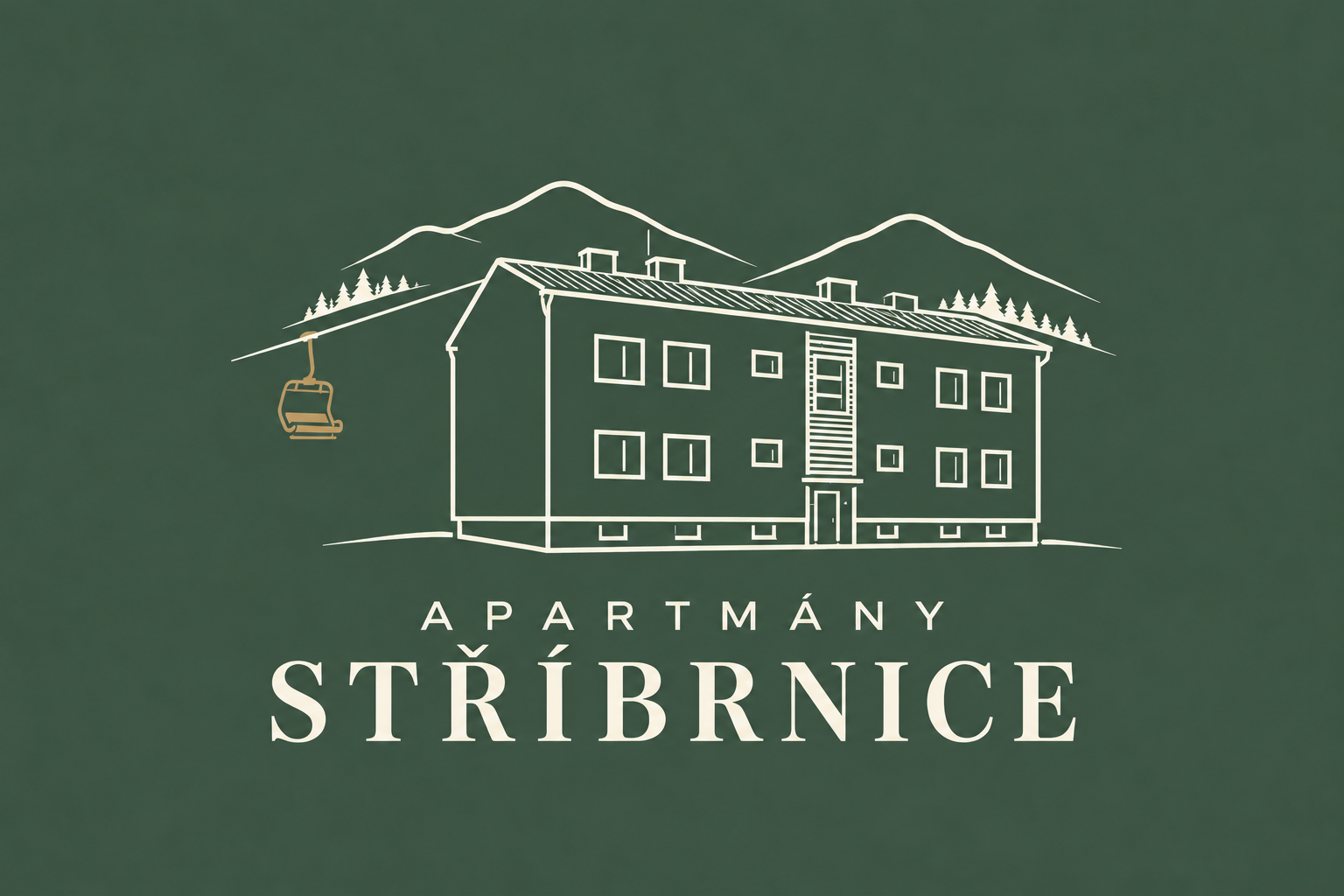 Apartmány Stříbrnice – budova bez balkonu, hory a sedačková lanovka